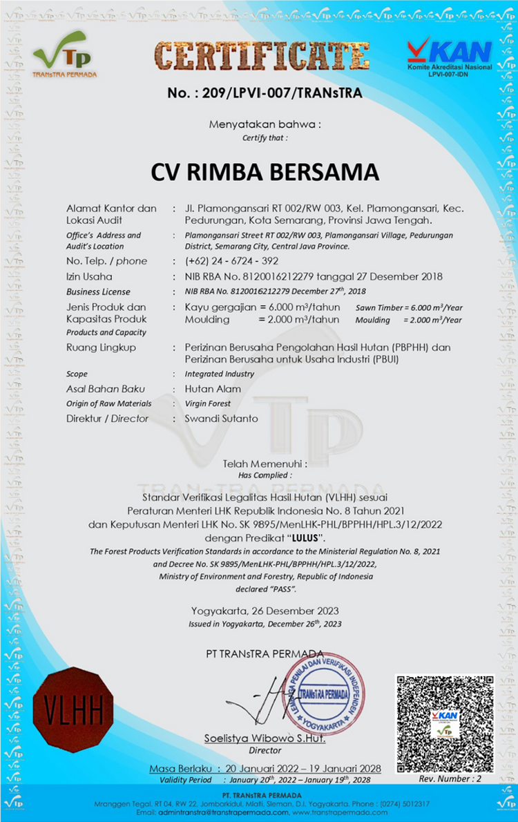 SVLK / Legal Certificate CV Rimba Bersama